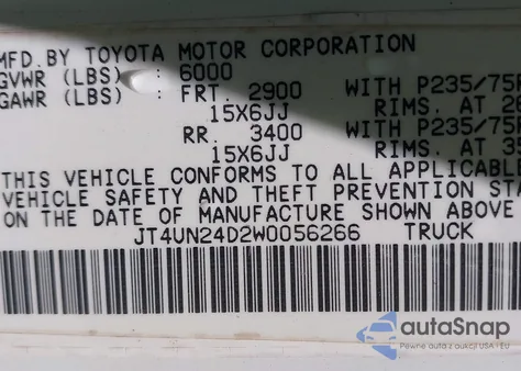 1998 Toyota T100 Sr5 V6 from USA, damaged, VIN JT4UN24D2W0056266